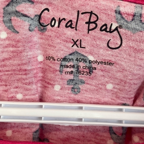 𝅺Anchor Print Coral Bay Nautical top tee XL Pink white & Navy - Picture 4 of 7